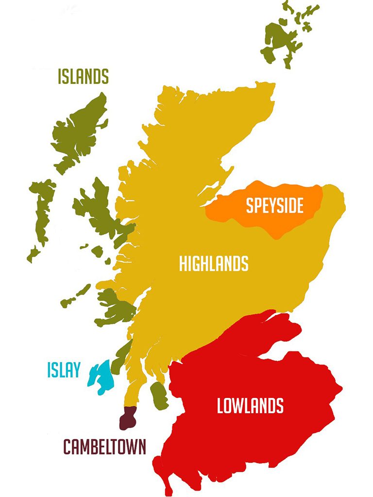 whisky regióny mapa